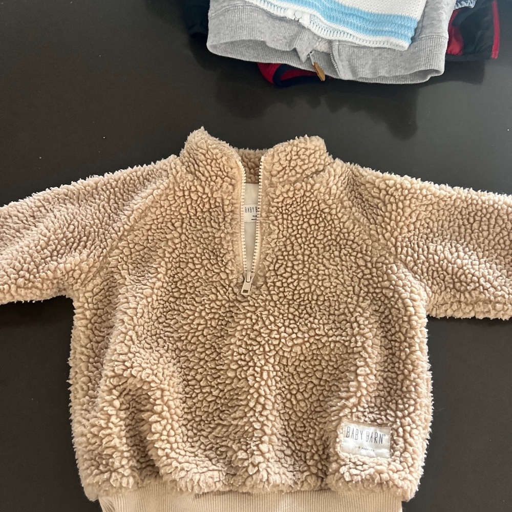 Tan Sherpa Sweatshirt with Half-Zip Closure